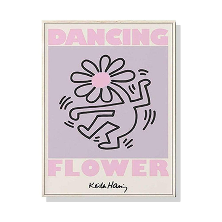 Wall Art 70cmx100cm Keith Haring Dancing Flower Wood Frame Canvas