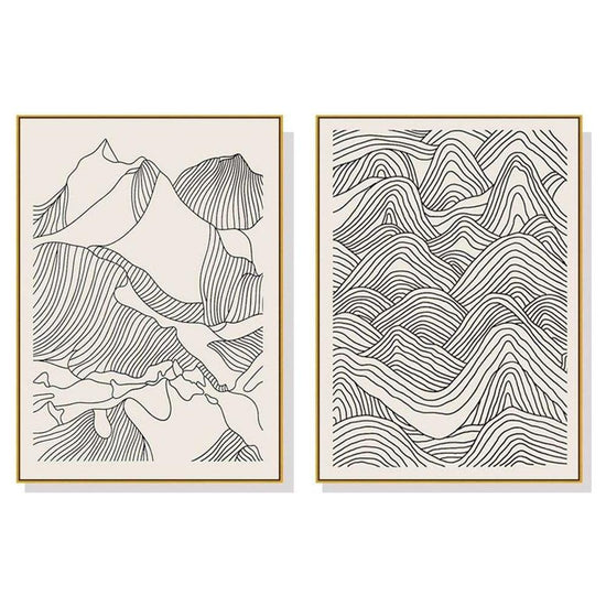 Wall Art 70cmx100cm Line Art Mountain 2 Sets Gold Frame Canvas - Magdasmall