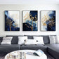 Wall Art 70cmx100cm Navy and Gold Watercolor Shapes 3 Sets Black Frame Canvas - Magdasmall