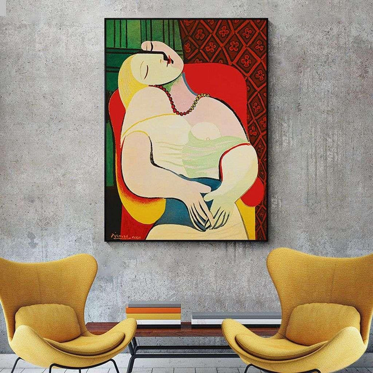 Wall Art 70cmx100cm The dream by Pablo Picasso Gold Frame Canvas - Magdasmall