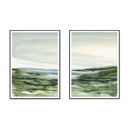 Wall Art 70cmx100cm Watercolor landscape 2 Sets Black Frame Canvas - Magdasmall