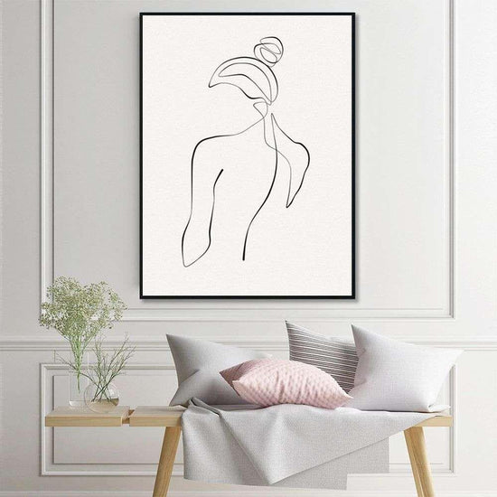 Wall Art 70cmx100cm Woman Back Line Art Black Frame Canvas - Magdasmall