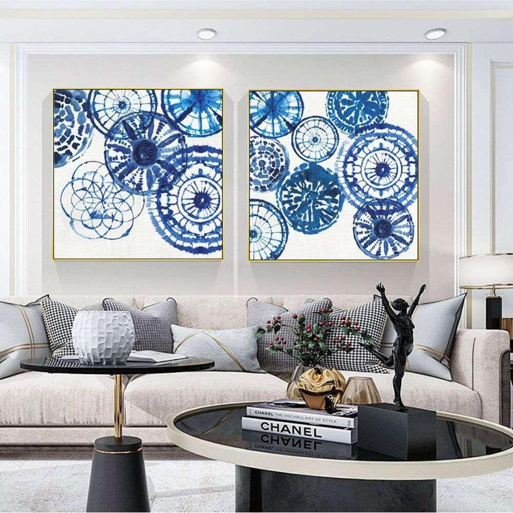 Wall Art 70cmx70cm Blue Day 2 Sets Gold Frame Canvas - Magdasmall