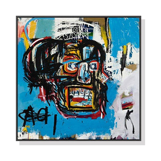 Wall Art 70cmx70cm Blue Head By Basquiat Black Frame Canvas - Magdasmall
