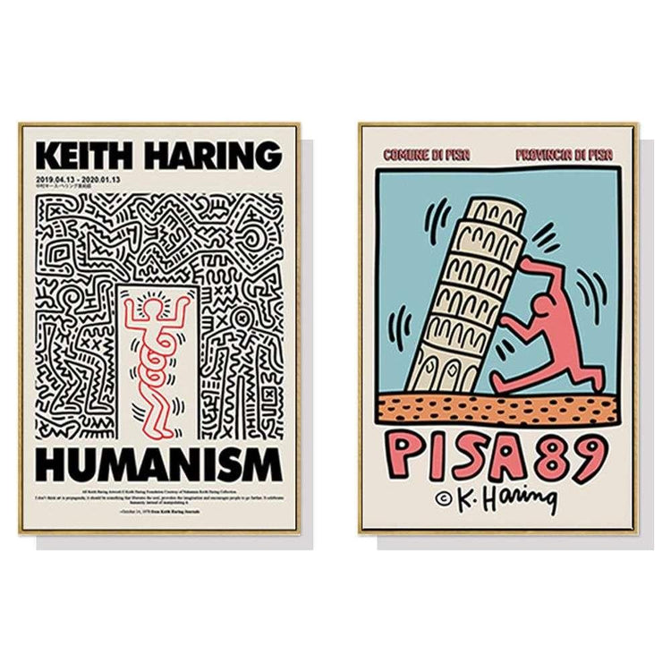 Wall Art 70cmx70cm By Keith Haring 2 Sets Gold Frame Canvas - Magdasmall