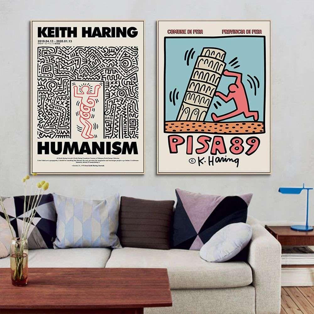 Wall Art 70cmx70cm By Keith Haring 2 Sets Gold Frame Canvas - Magdasmall