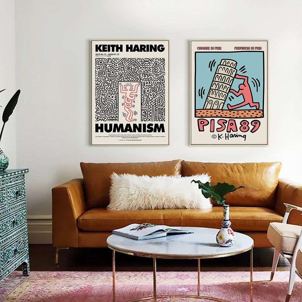 Wall Art 70cmx70cm By Keith Haring 2 Sets Gold Frame Canvas - Magdasmall