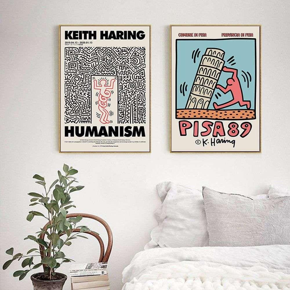 Wall Art 70cmx70cm By Keith Haring 2 Sets Gold Frame Canvas - Magdasmall