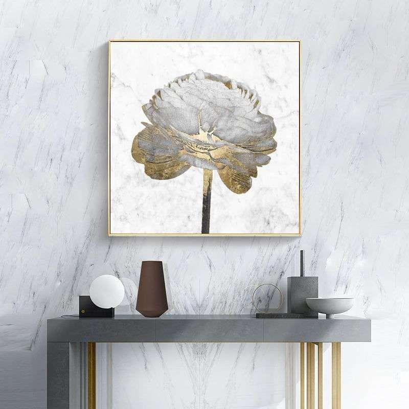 Wall Art 70cmx70cm Gold And White Blossom On White 2 Sets Gold Frame Canvas - Magdasmall