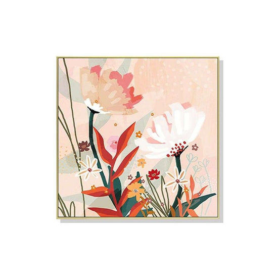 Wall Art 70cmx70cm Native Floral Gold Frame Canvas - Magdasmall