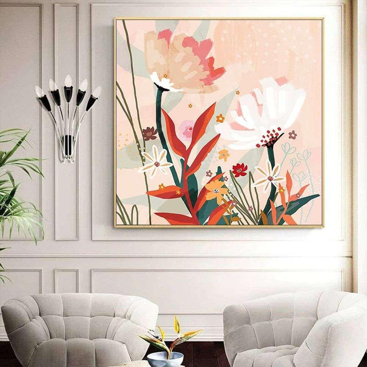 Wall Art 70cmx70cm Native Floral Gold Frame Canvas - Magdasmall