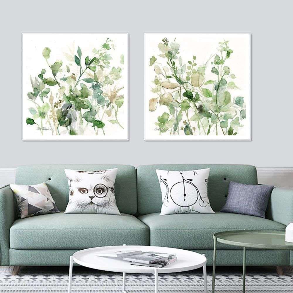 Wall Art 70cmx70cm Sage Garden By Carol Robinson 2 Sets White Frame Canvas - Magdasmall