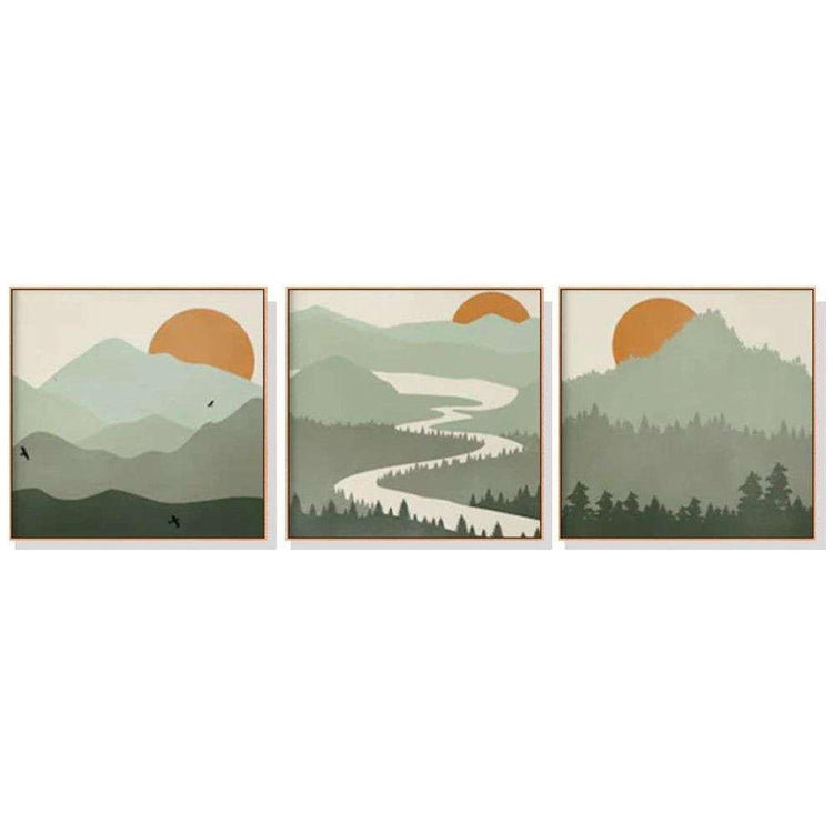 Wall Art 70cmx70cm Sage Green Landscapes 3 Sets Wood Frame Canvas - Magdasmall