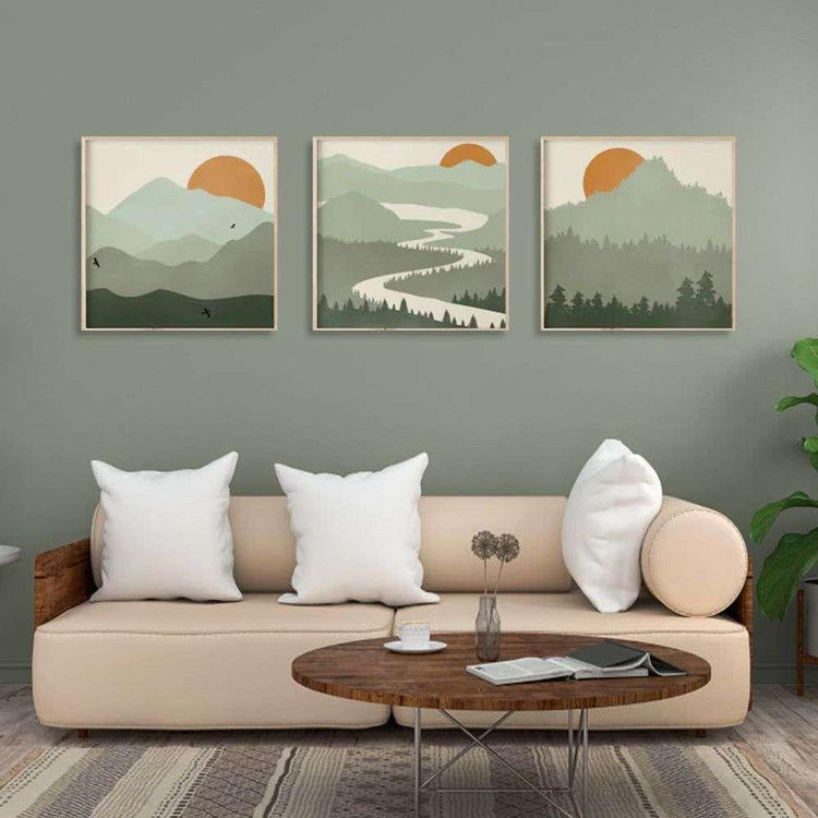 Wall Art 70cmx70cm Sage Green Landscapes 3 Sets Wood Frame Canvas - Magdasmall