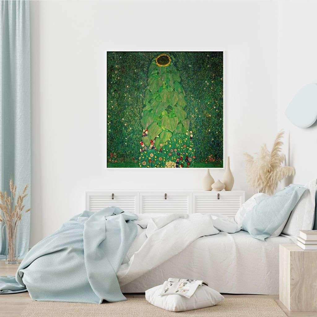 Wall Art 70cmx70cm Sunflower by Gustav Klimt White Frame Canvas - Magdasmall