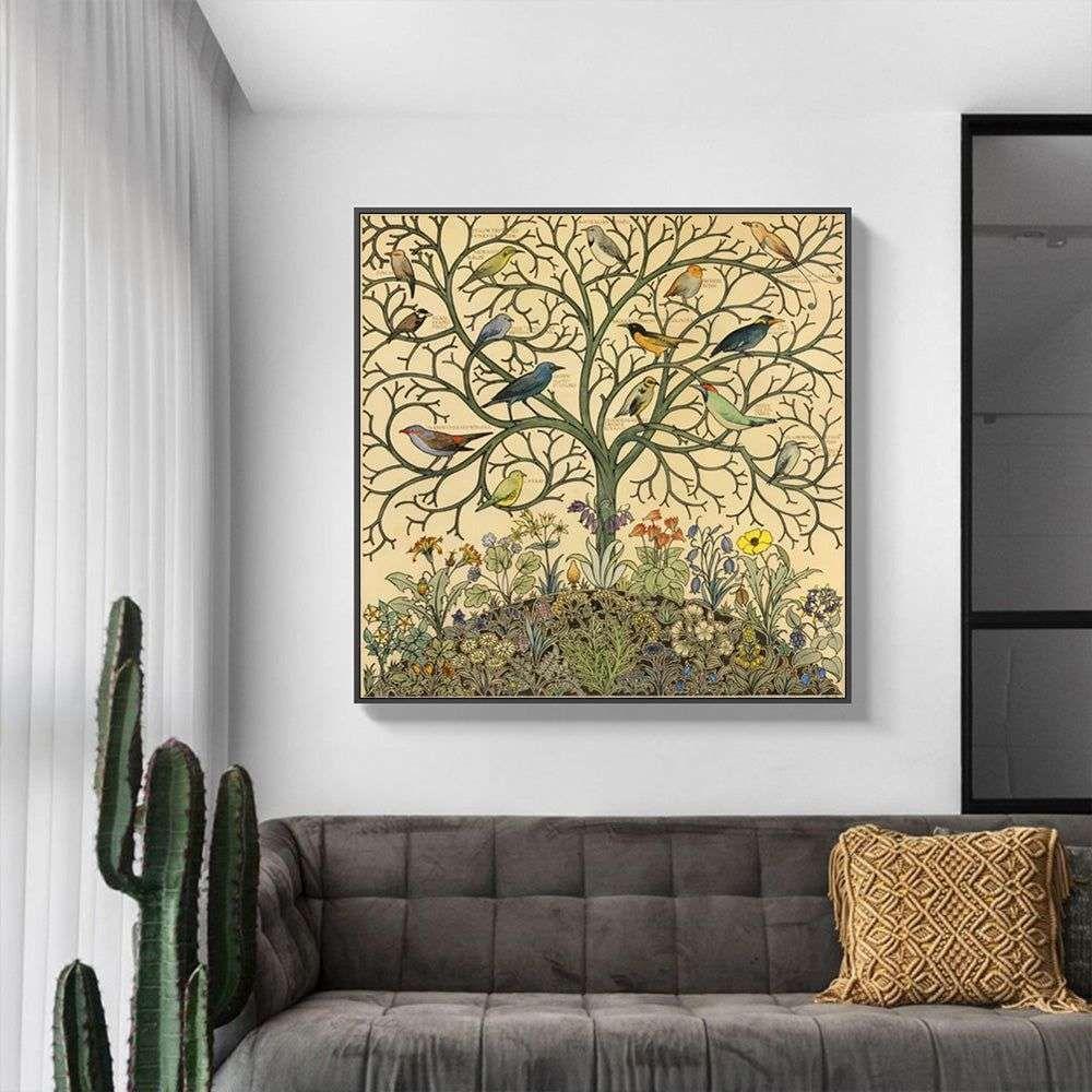 Wall Art 70cmx70cm Tree Of Life Black Frame Canvas - Magdasmall