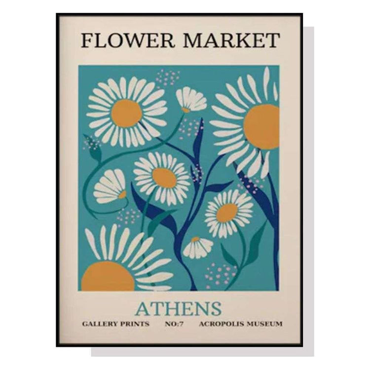 Wall Art 80cmx120cm Flower Market Athens Black Frame Canvas