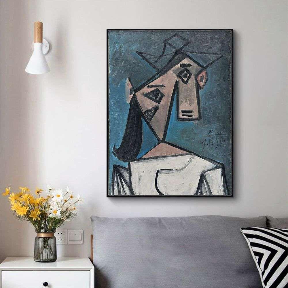 Wall Art 80cmx120cm Head Of A Woman By Pablo Picasso Black Frame Canvas - Magdasmall