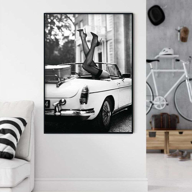 Wall Art 80cmx120cm High Heels in Classic Car Black Frame Canvas - Magdasmall