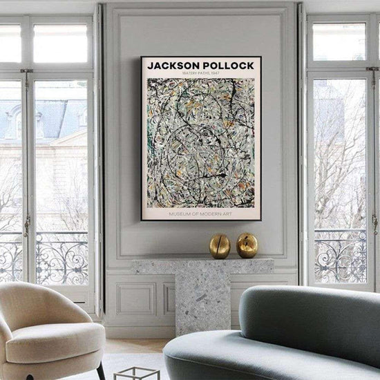 Wall Art 80cmx120cm Jackson Pollock Exhibition III Black Frame Canvas - Magdasmall