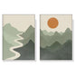 Wall Art 80cmx120cm Sage Green River Mountain 2 Sets White Frame Canvas