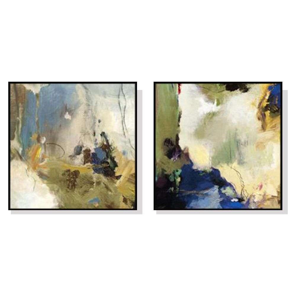 Wall Art 80cmx80cm Abstract Blue 2 Sets Black Frame Canvas