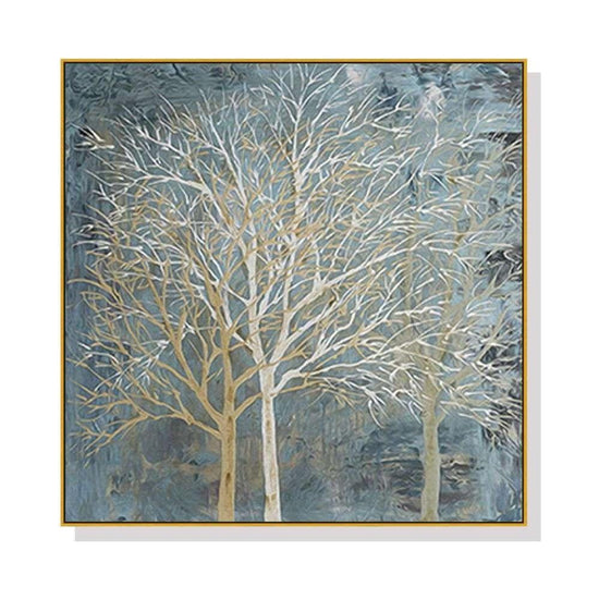 Wall Art 80cmx80cm Forest In The Twilight Trees Gold Frame Canvas - Magdasmall