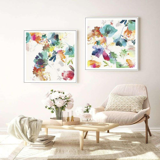 Wall Art 80cmx80cm Glitchy Floral 2 Sets White Frame Canvas - Magdasmall