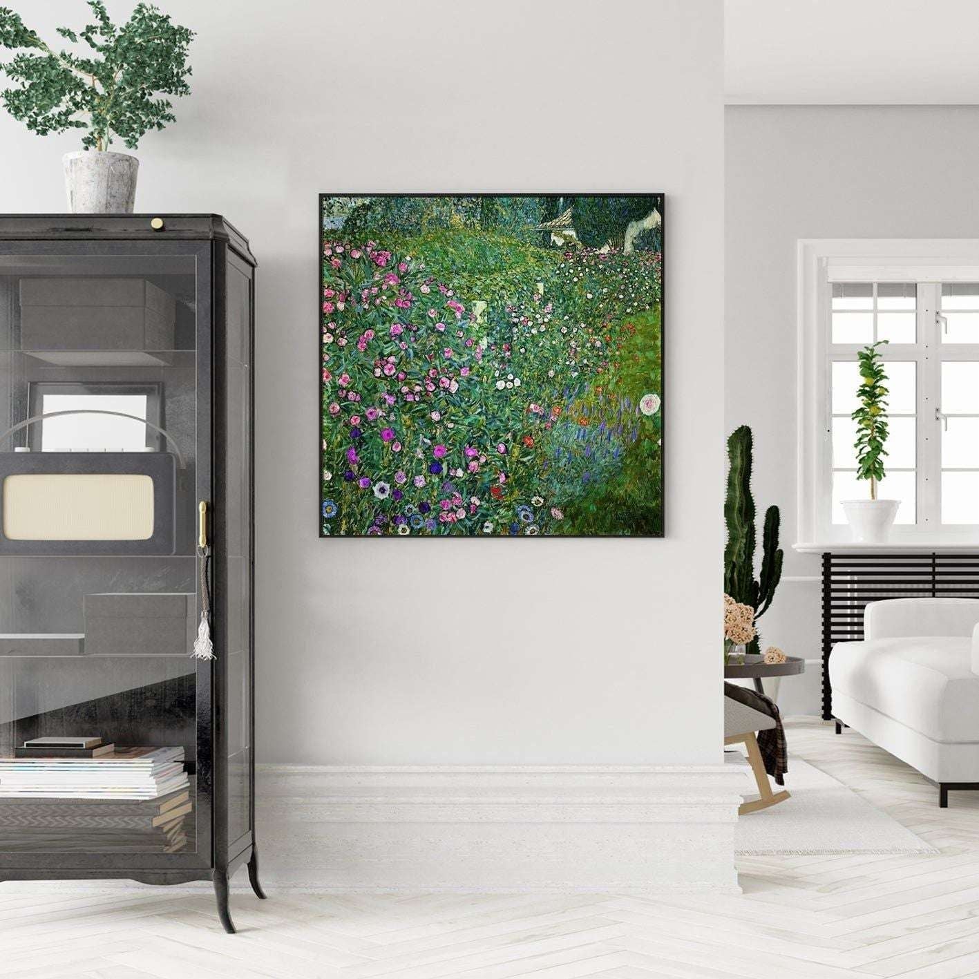 Wall Art 80cmx80cm Italian garden by Gustav Klimt Black Frame Canvas