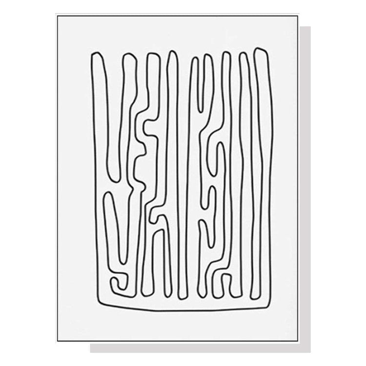Wall Art 90cmx135cm Black And White Lines White Frame Canvas