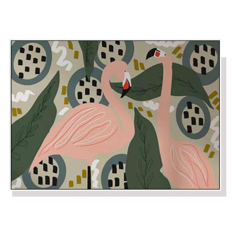 Wall Art 90cmx135cm Flamingo White Frame Canvas