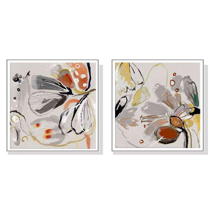 Wall Art 90cmx90cm Blooming Spring Floral 2 Sets White Frame Canvas - Magdasmall