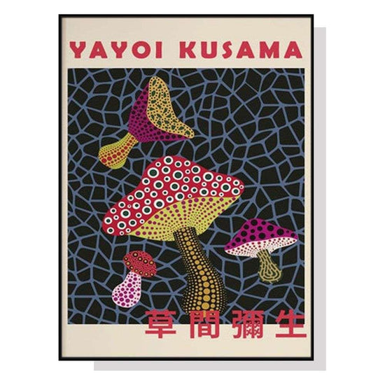 Wall Art Mushroom By Yayoi Kusama Black Frame Canvas 50cmx70cm - Magdasmall