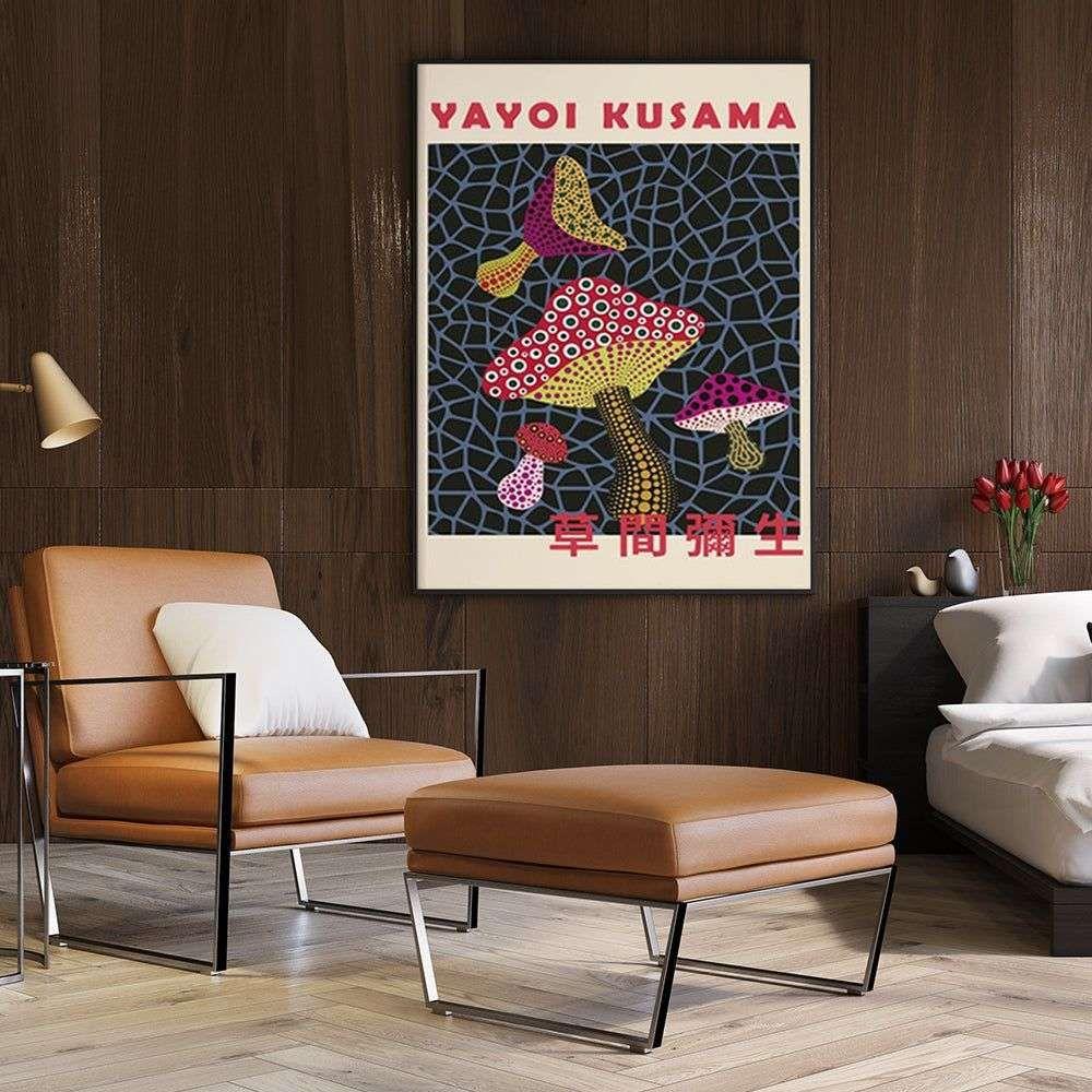 Wall Art Mushroom By Yayoi Kusama Black Frame Canvas 50cmx70cm - Magdasmall