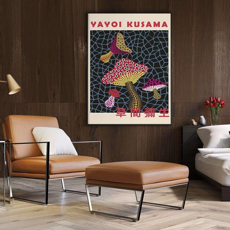 Wall Art Mushroom By Yayoi Kusama Black Frame Canvas 50cmx70cm - Magdasmall