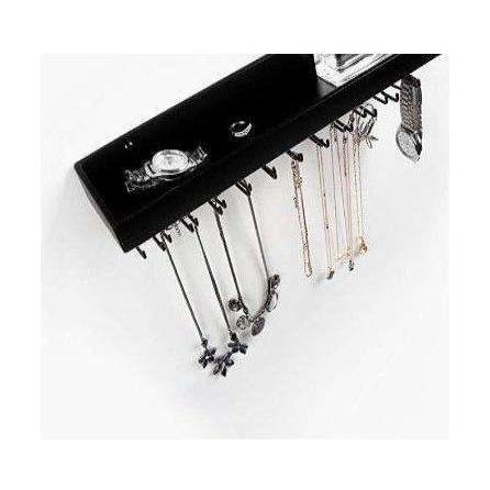 Wall Mount Hanging Jewellery Organiser Holder with 23 Hooks (Black)