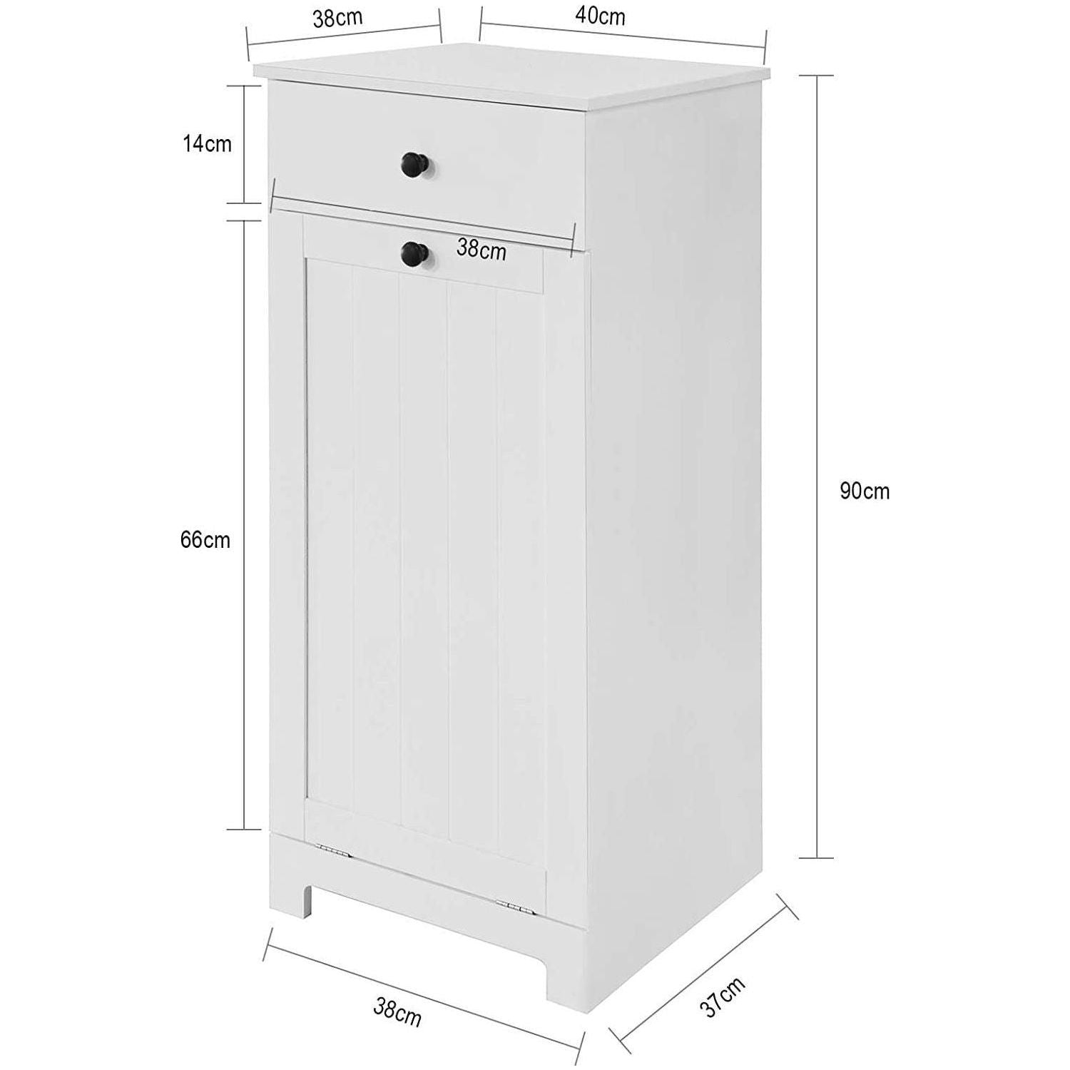 White Bathroom Cabinet with Laundry Basket and Drawer