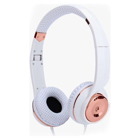 White Rose Gold Holysmoke Motif On Ear Foldable Headphones