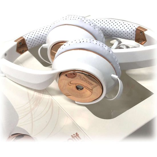 White Rose Gold Holysmoke Motif On Ear Foldable Headphones