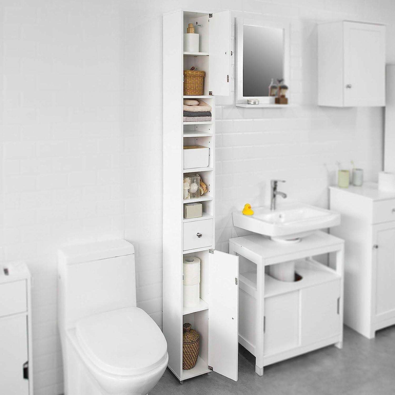 White Tall Bathroom Cabinet High Storage