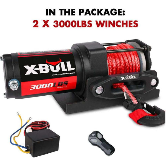 X-BULL 12V Electric Winch Boat 3000LBS Synthetic Rope Wireless Remote ATV 4WD 2 Units