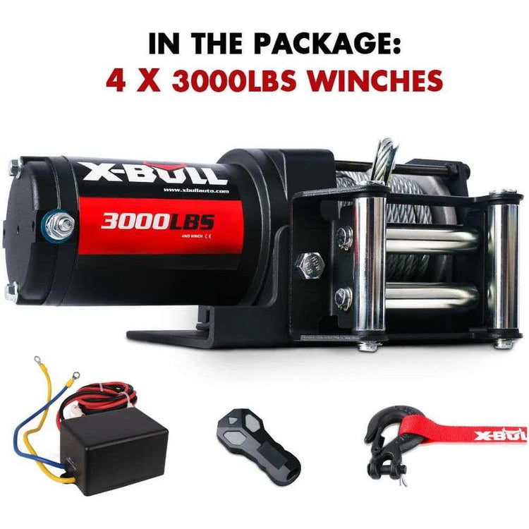 X-BULL 3000LBS Electric Winch Steel Wire Cable 12V Boat ATV UTV Winch Trailer 4 Units