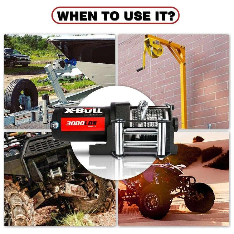 X-BULL 3000LBS Electric Winch Steel Wire Cable 12V Boat ATV UTV Winch Trailer 4 Units