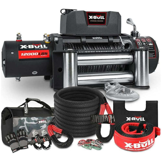 X-BULL 4WD Recovery Kit Kinetic Recovery Rope With 12000LBS Electric Winch 12V Winch 4WD 4X4 Offroad