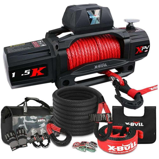 X-BULL 4WD Recovery Kit Kinetic Recovery Rope With 14500LBS Electric Winch 12V Winch 4WD 4X4 Offroad