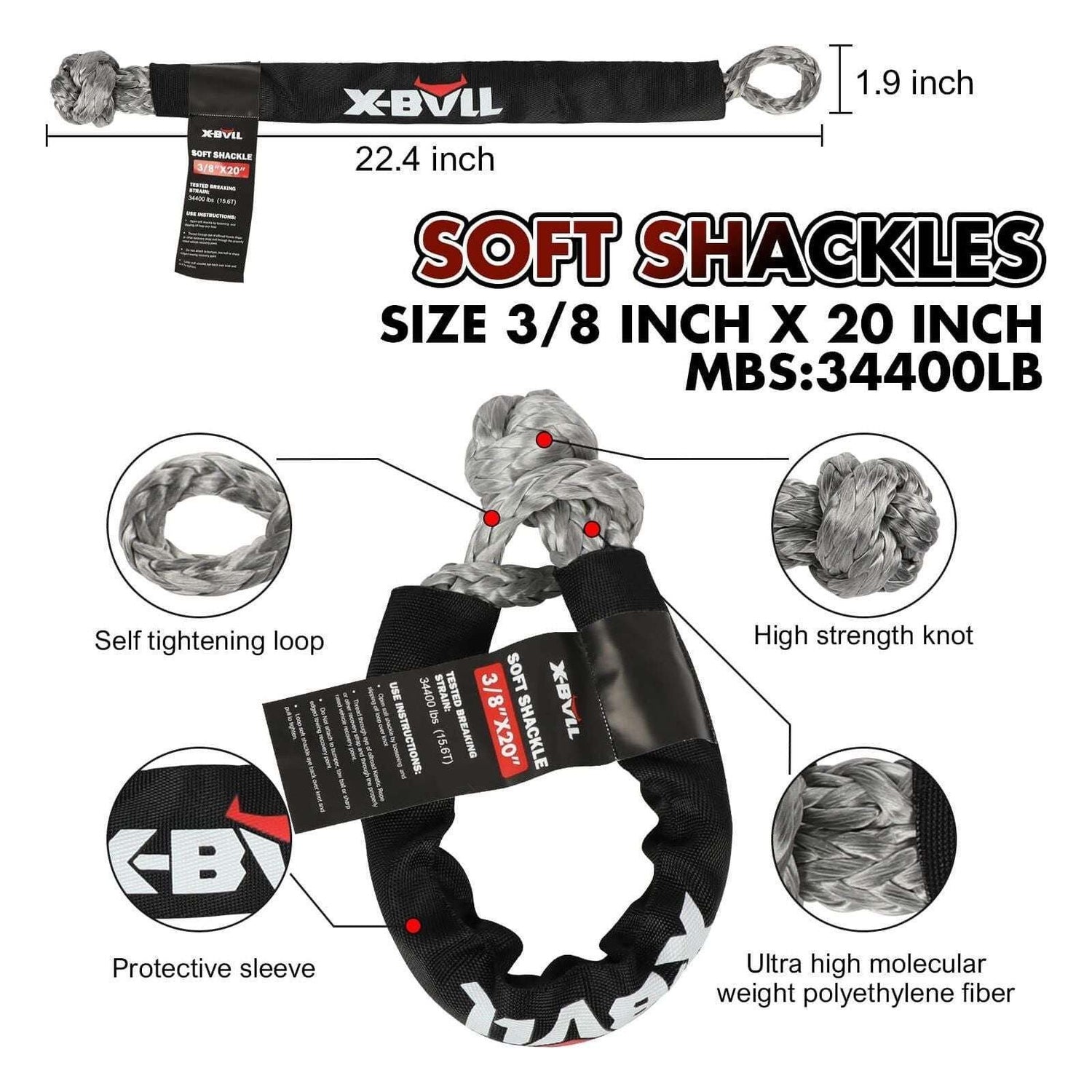 X-BULL 4WD Recovery Kit Kinetic Recovery Rope With 14500LBS Electric Winch 12V Winch 4WD 4X4 Offroad