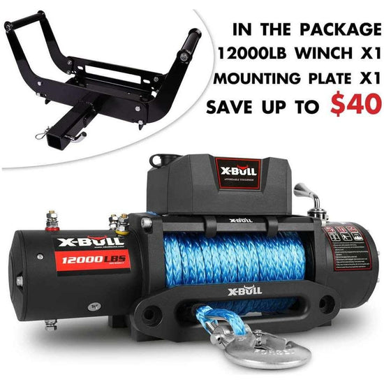 X-BULL 4x4 Electric Winch 12V 12000LBS synthetic rope 4WD Car with winch mounting plate