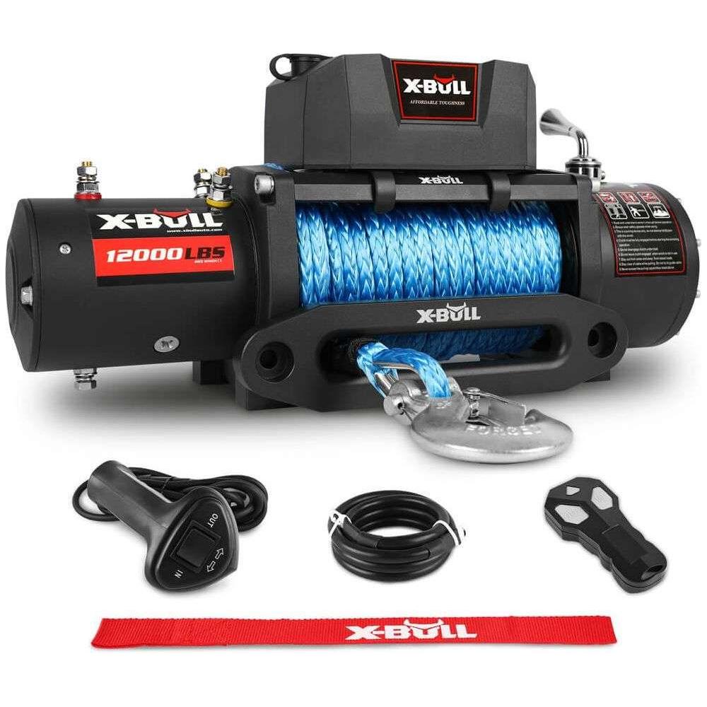 X-BULL 4x4 Electric Winch 12V 12000LBS synthetic rope 4WD Car with winch mounting plate