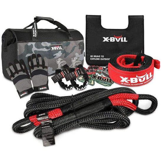 X-BULL 4X4 Recovery Kit Kinetic Recovery Rope Snatch Strap / 2PCS Recovery Tracks 4WD Gen3.0 Red