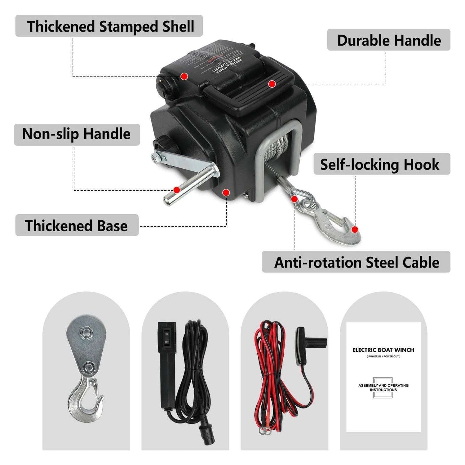X-BULL Electric Boat Winch 12V 6500LBS Portable Detachable Steel Cable Marine Ship 3000KG 4WD